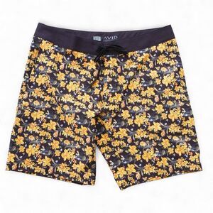 AVID Gear Quick-Dry Fish & Floral Print Outdoor Board Shorts Black / Yellow Men'